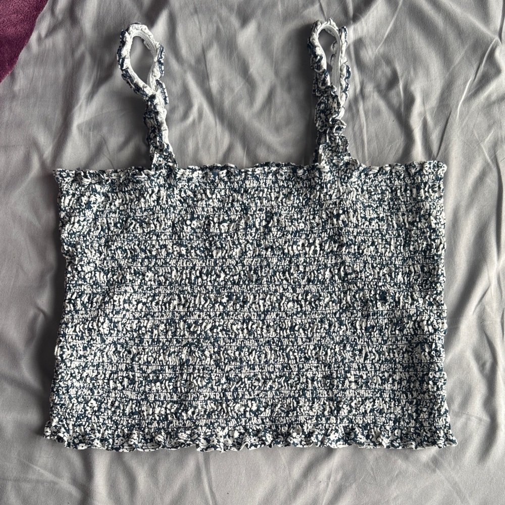 Textured Navy and White Women's Top